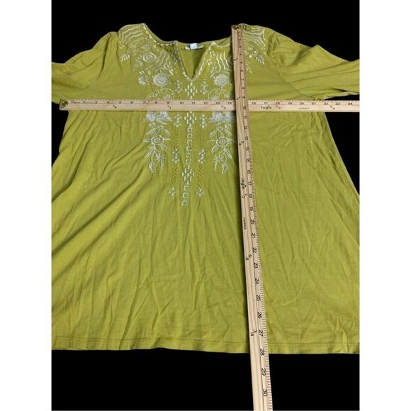 STUNNING J Jill blouse Womens Green Embroidered Long Sleeve V Neck Blouse Peasan - Picture 14 of 14